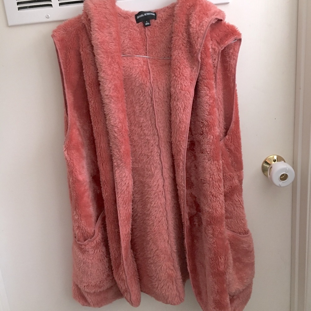 Hooded faux fur vest